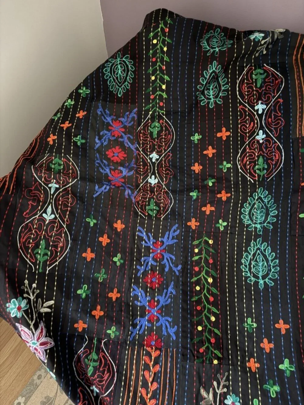 Anthopologie Indigo Moon Mulicolor Balochi Stitch Embroidered Throw Blanket Boho